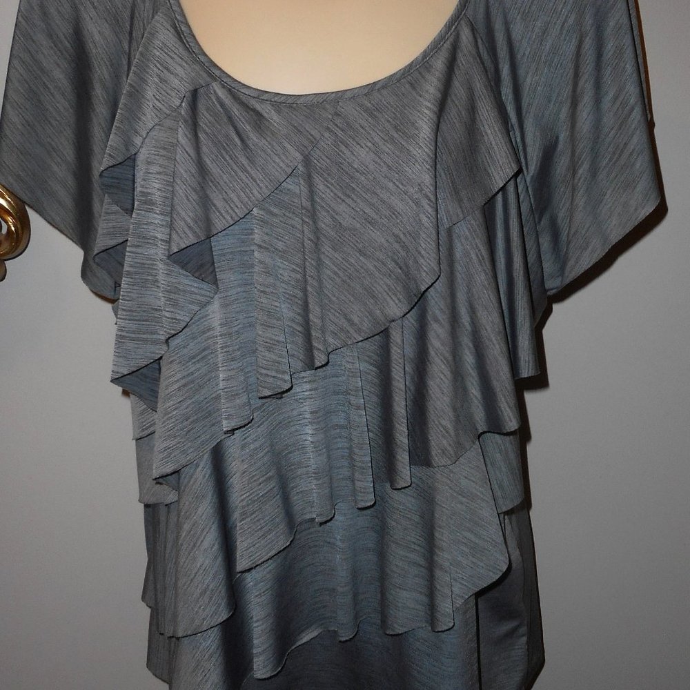 New Gray Ruffle Front Top by Elementz
